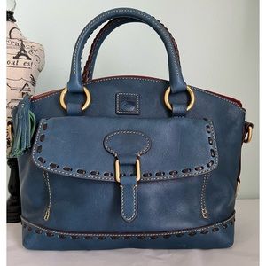 Dooney & Bourke Blue Leather Florentine Stitched Satchel Shoulder Bag Shopper